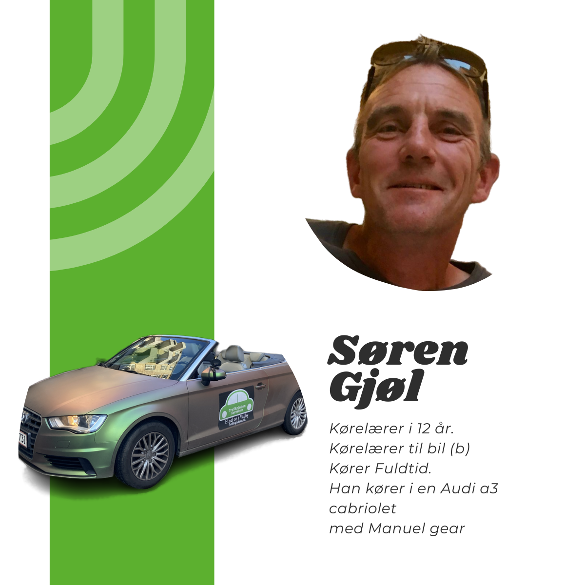 a man with the name søren gjel next to a car