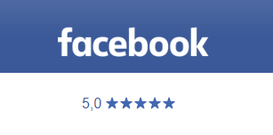 a facebook logo with a rating of 5.0 stars
