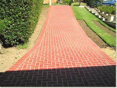 red concrete tile driveway