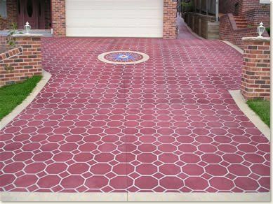 red concrete tiled driveway