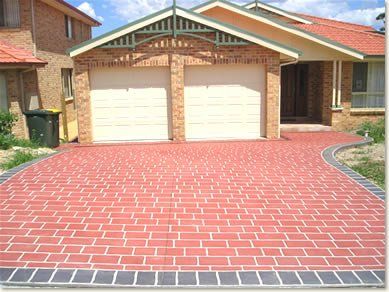 red concrete tile driveway and house