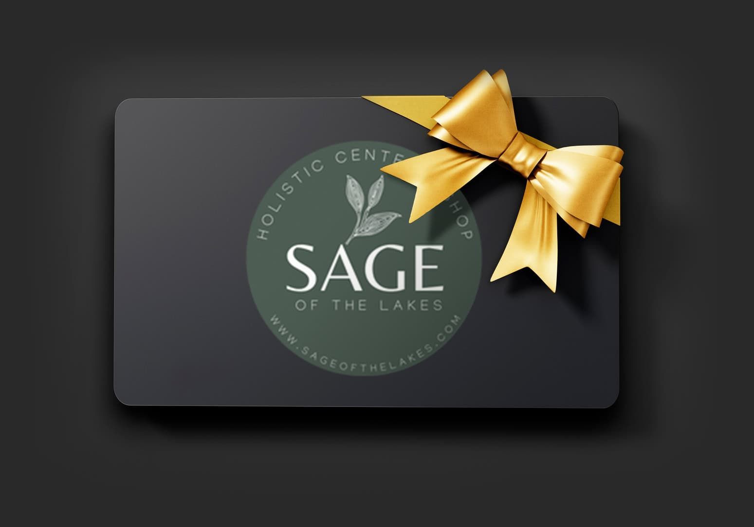 Sage of the lakes gift card with a gold bow