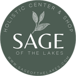 The logo for the holistic center and shop sage of the lakes