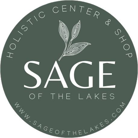 The logo for the holistic center and shop sage of the lakes