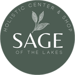 The logo for the holistic center and shop sage of the lakes