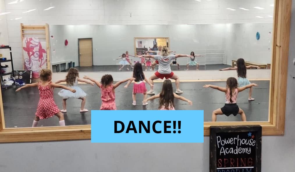 A group of young girls are dancing in a dance studio.