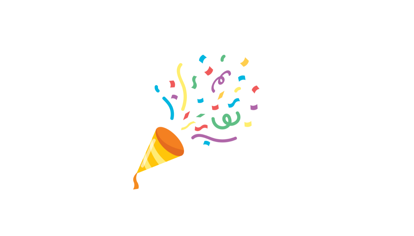 A party popper with confetti coming out of it on a white background.