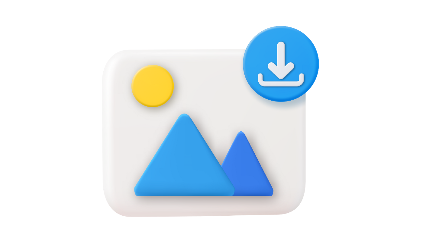 A 3d icon of a picture with an arrow pointing down.