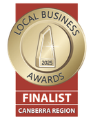 Local Business Awards finalist badge for Canberra Region, gold and red.