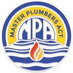 A master plumbers act logo with a flame in the middle