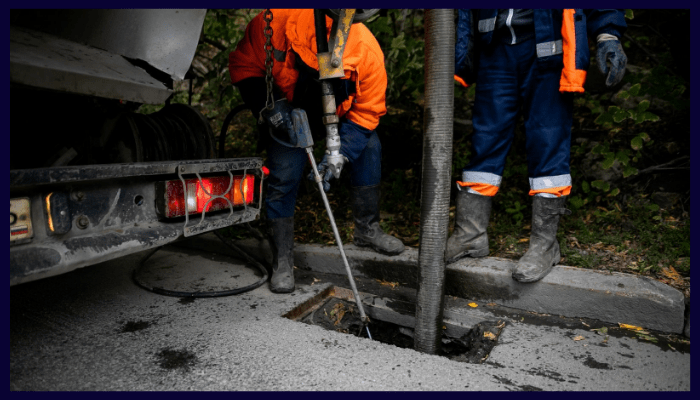 ACT maintenance workers in hi-vis gear cleaning a stormwater drain in Canberra