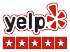 A yelp logo with five stars on it