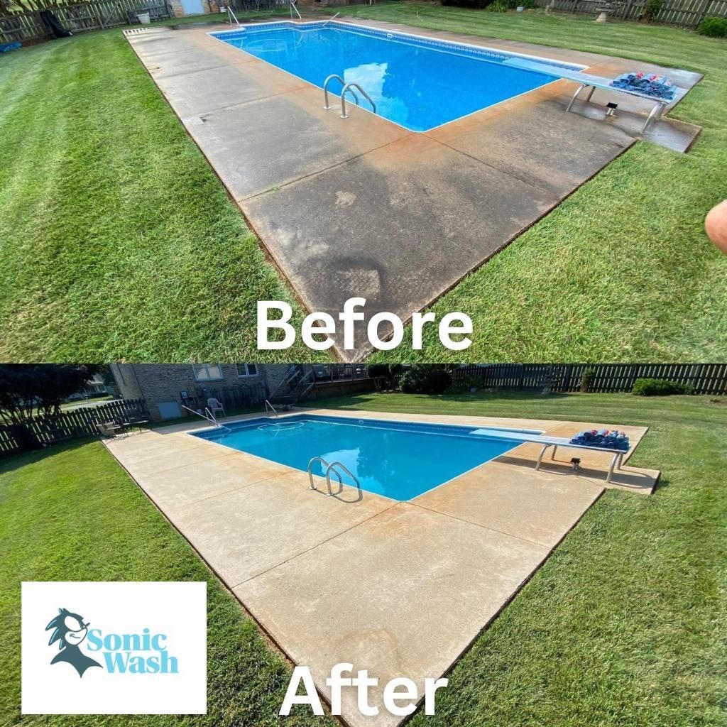 A before and after photo of a swimming pool.