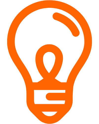 An orange icon of a lightbulb representing an idea or innovation.