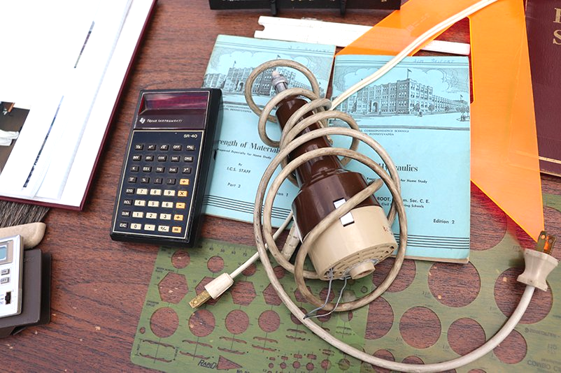 Various engineering equipment on a table