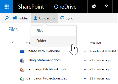 Microsoft SharePoint screen with Upload selected.