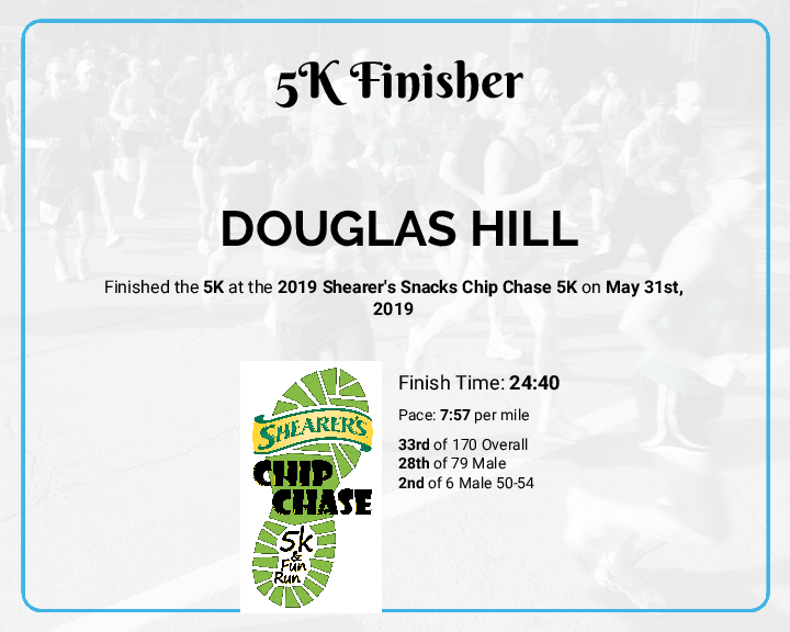 5k Finisher certificate for Doug