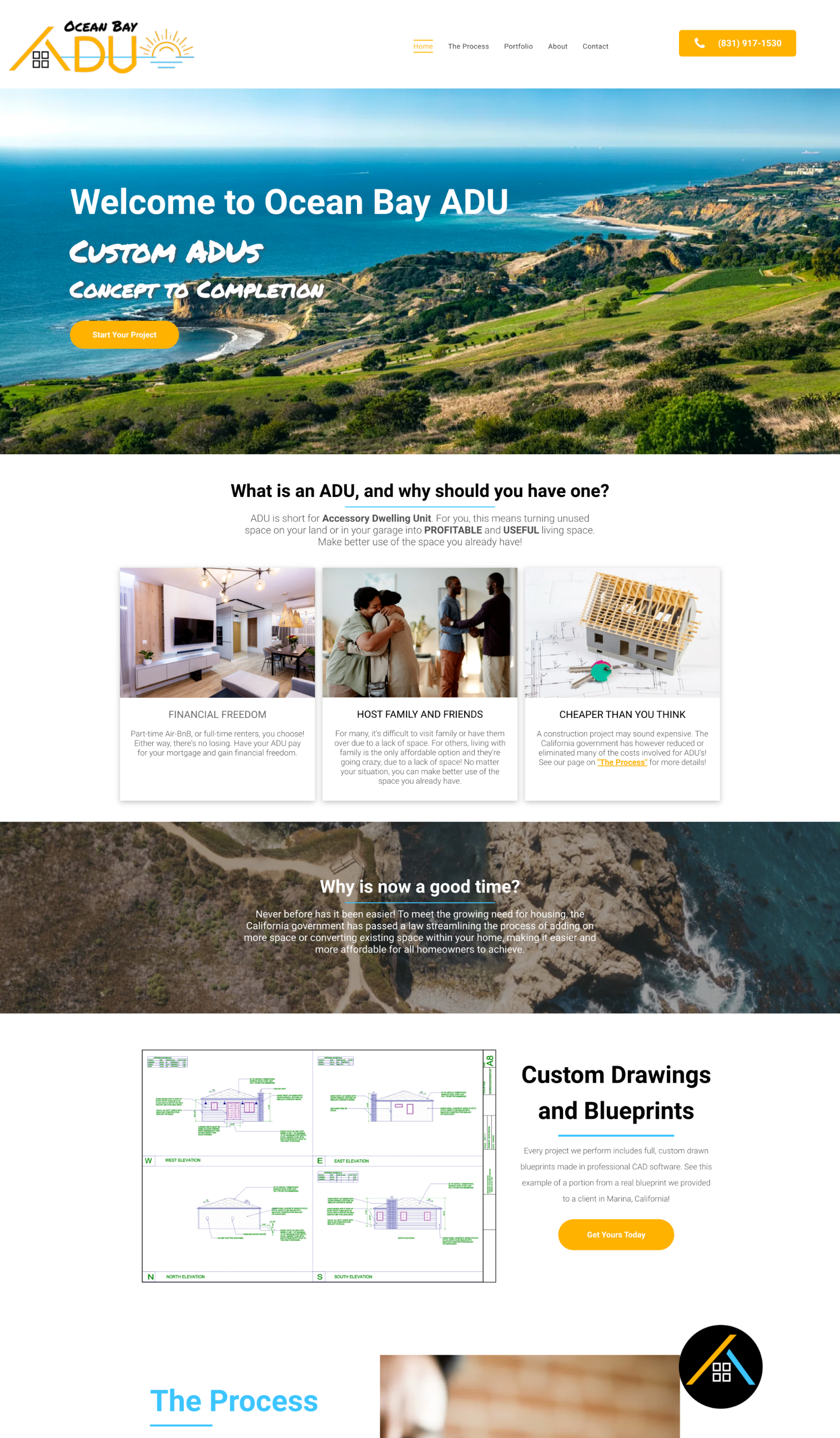 Screenshot of designed website home page for Ocean Bay ADU
