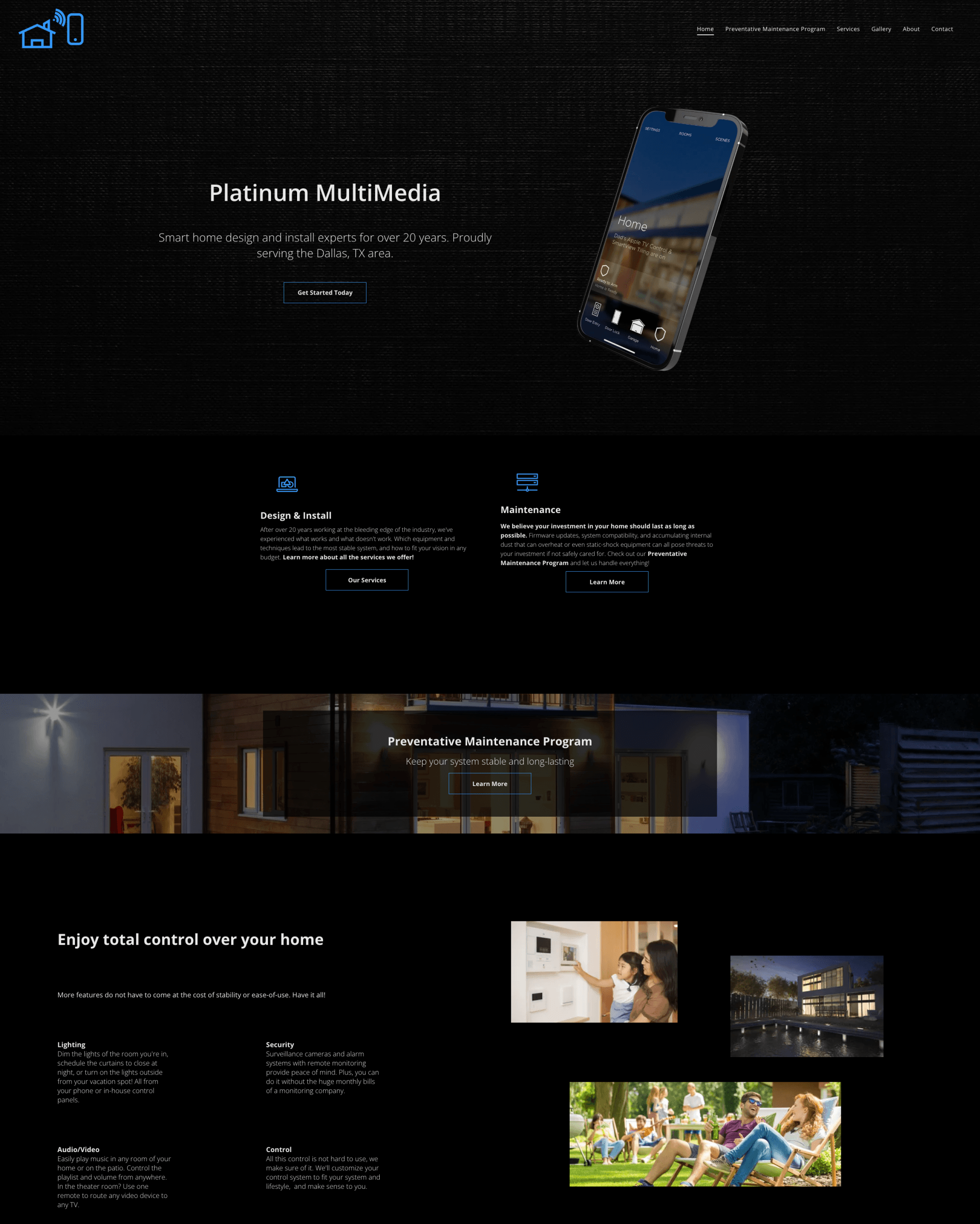 Screenshot of designed website home page for Platinum Multi-Media