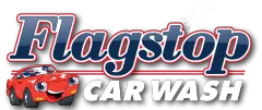 A logo for flagstop car wash with a red car on it