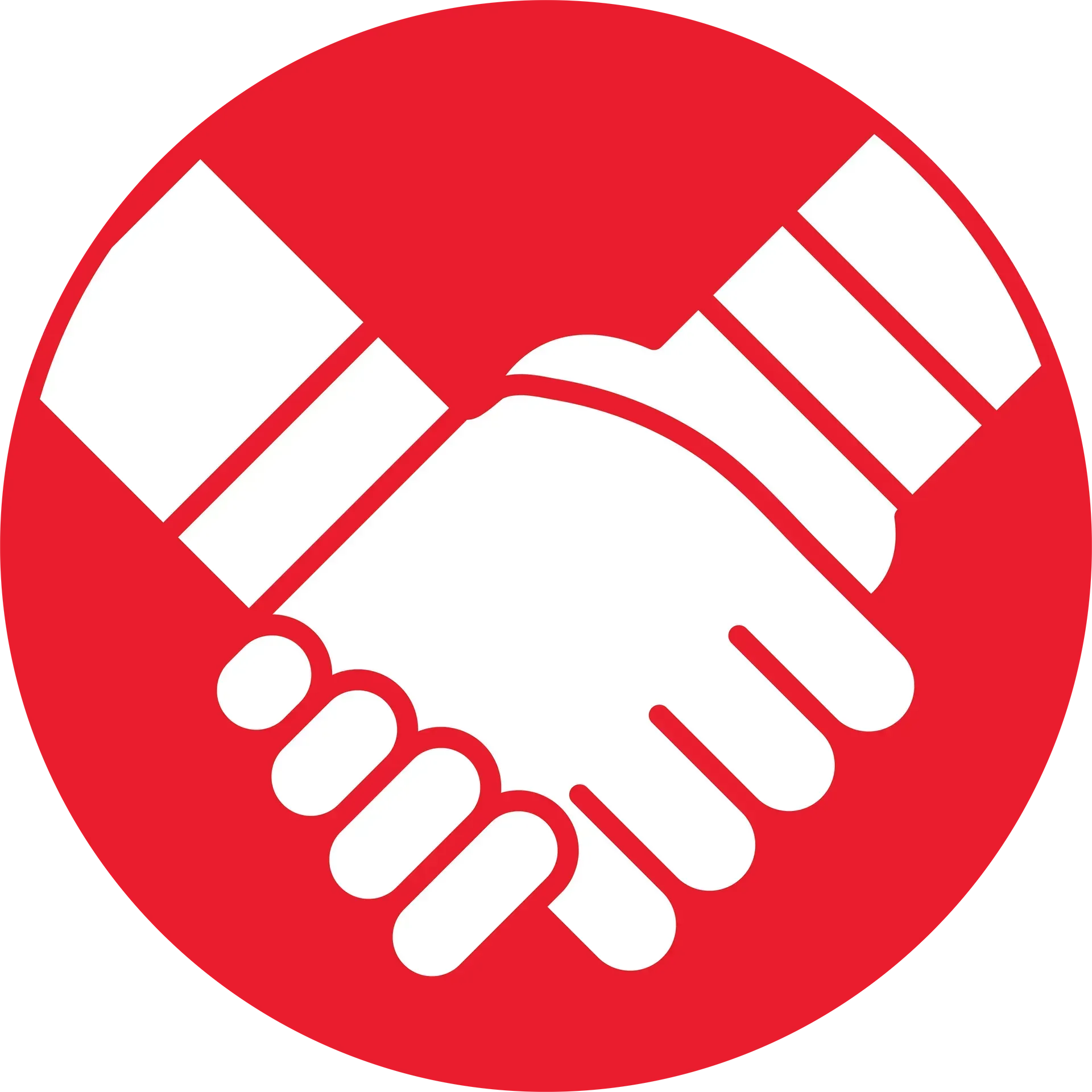 An icon of two hands shaking in a red circle