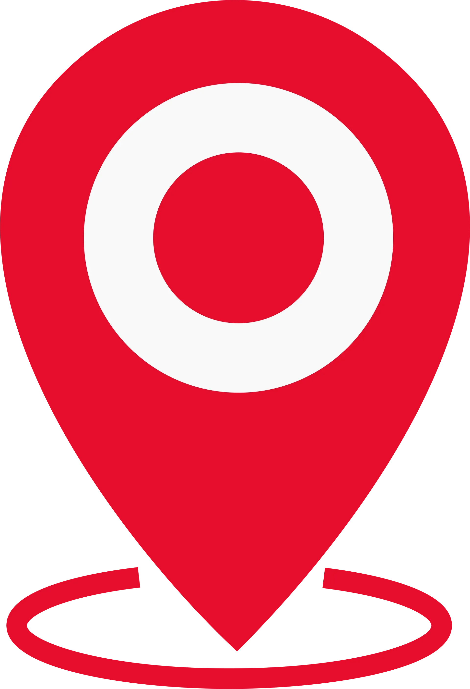 A red map pin with a white circle in the middle.
