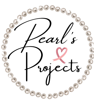 Pearl's Projects logo: black cursive text inside a pearl-lined circle, pink heart and ribbon.