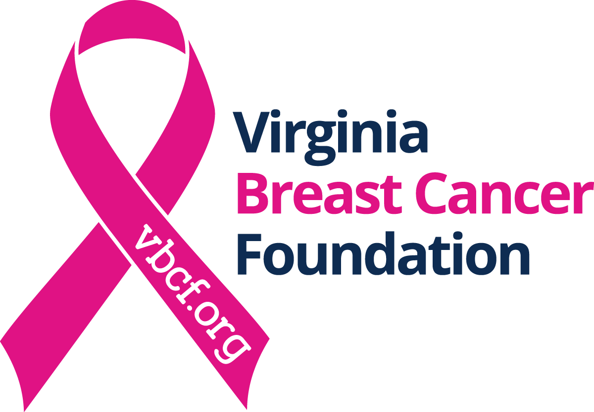 Pink ribbon logo for the Virginia Breast Cancer Foundation; text and ribbon in pink and blue.