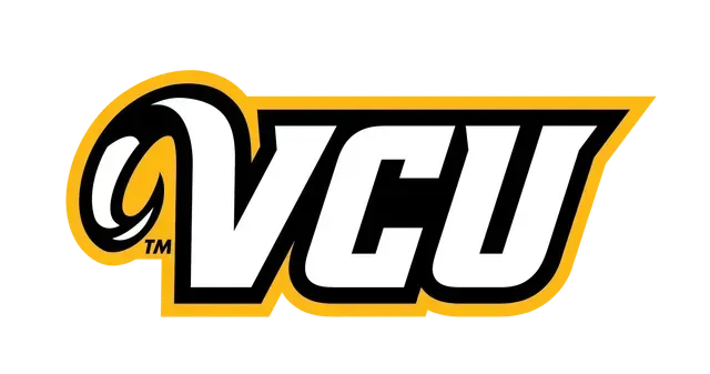A black and yellow logo for vcu on a white background