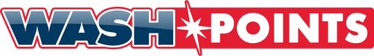 Wash Points logo with blue letters, star icon and red background.