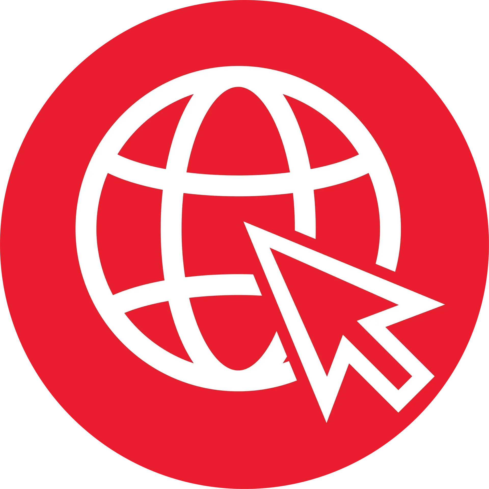 A white globe with an arrow pointing to it in a red circle.
