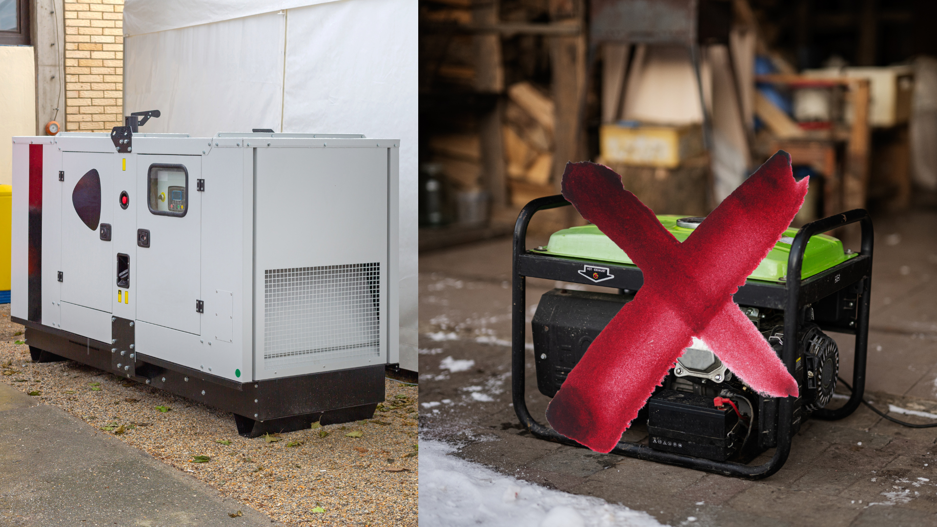 A picture of a generator next to a picture of a generator with an x on it.