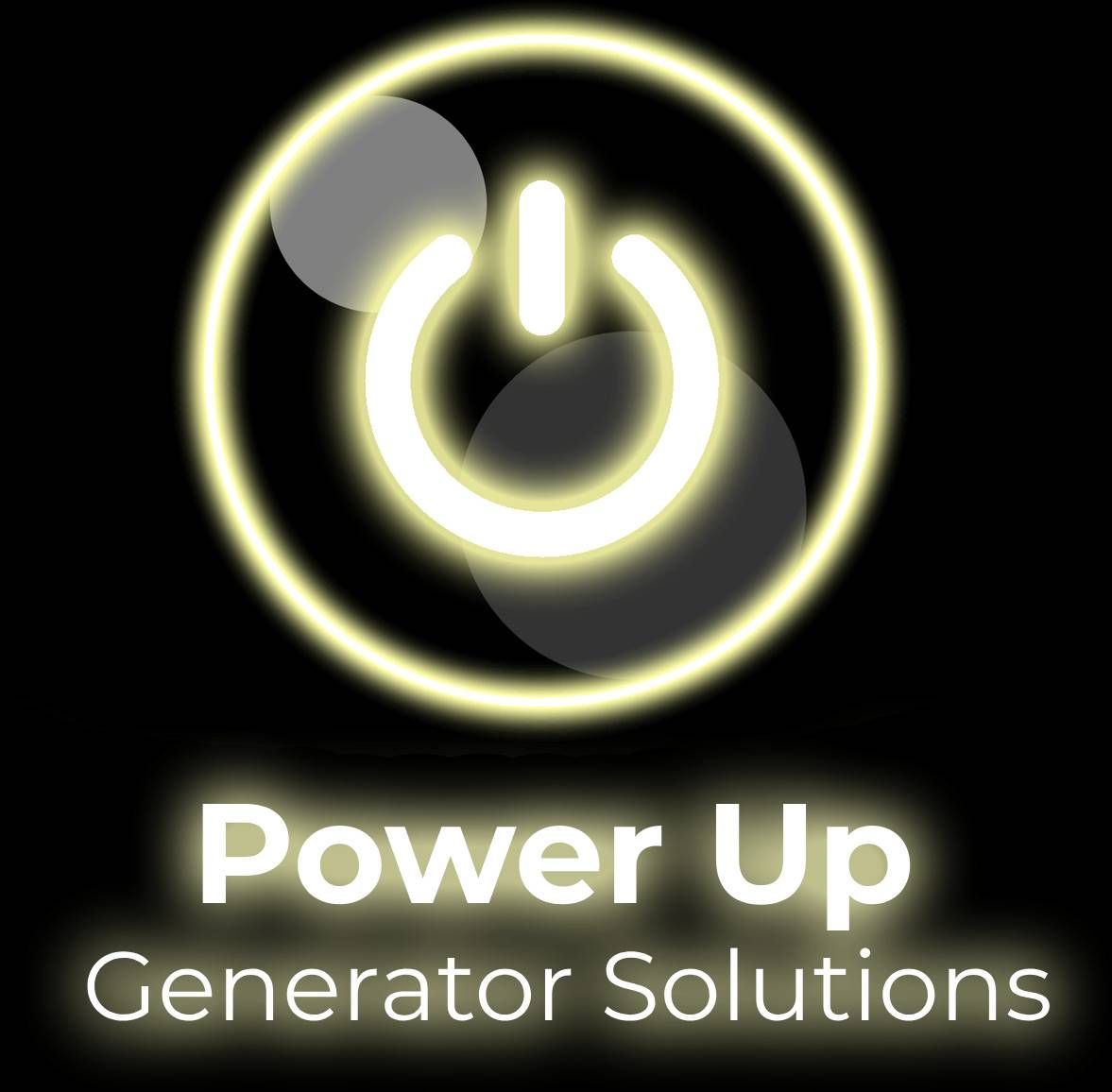 A logo for power up generator solutions with a glowing power button