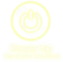 A logo for power up generator solutions with a glowing power button