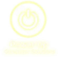 A logo for power up generator solutions with a glowing power button