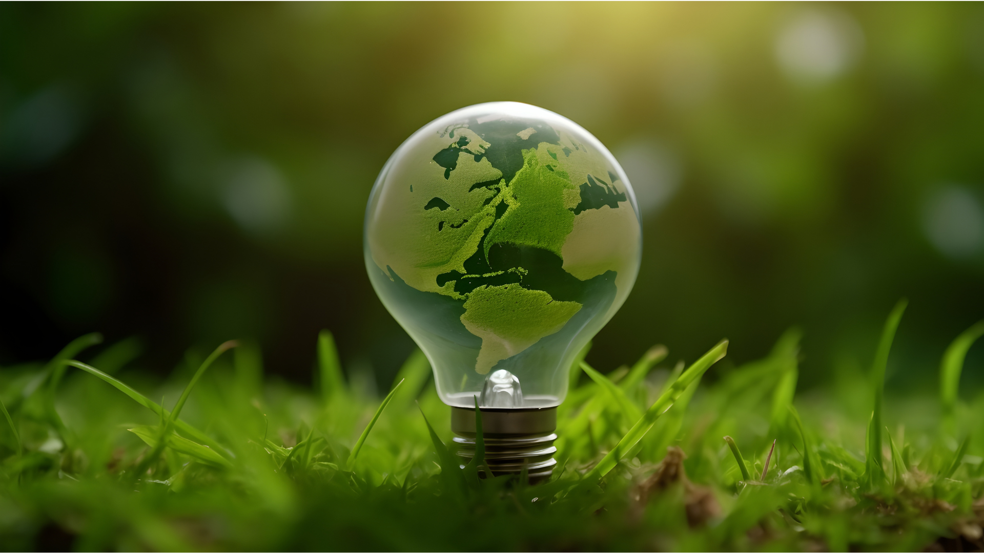 A light bulb with a globe inside of it is sitting in the grass.