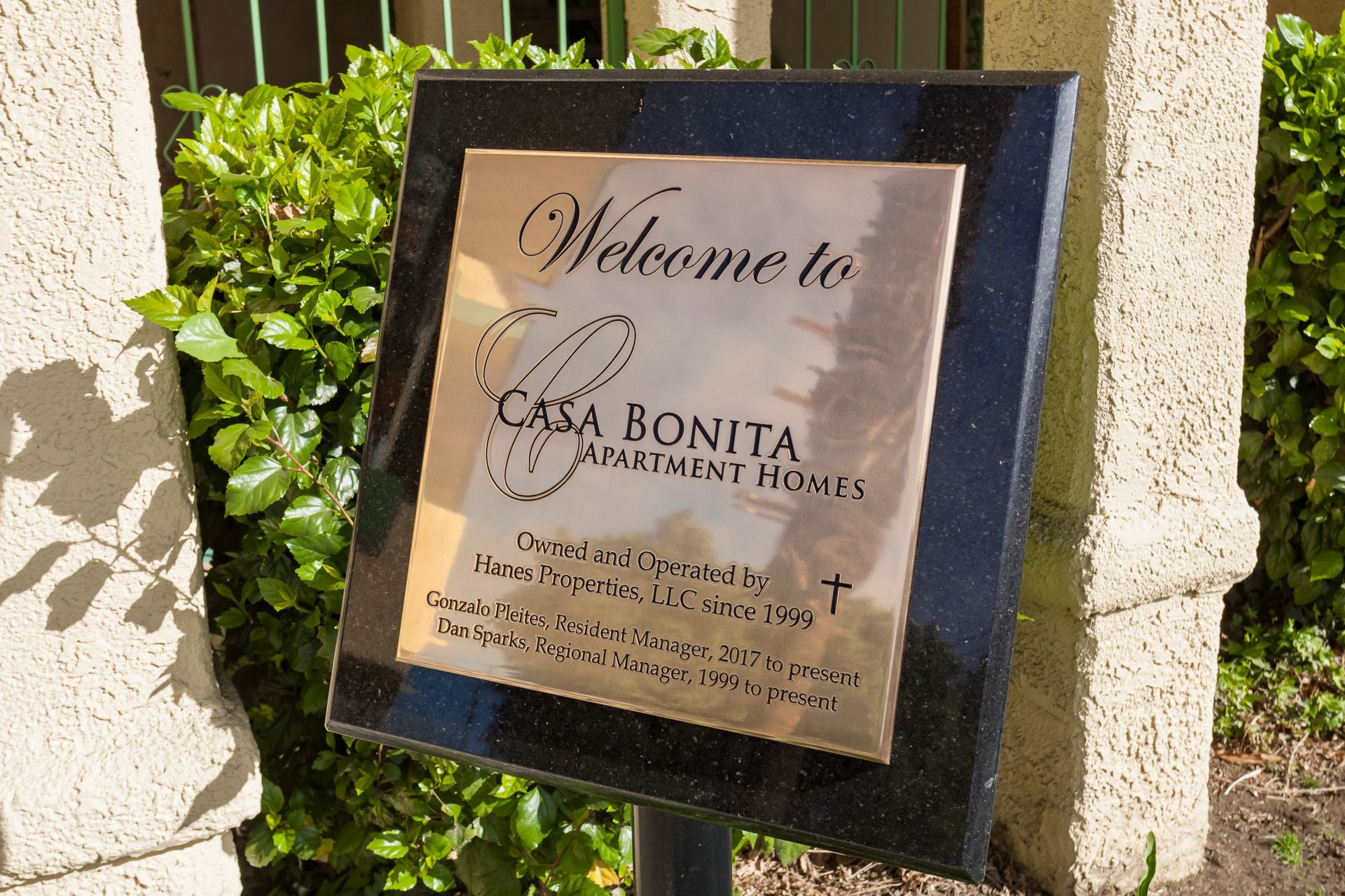A welcome sign for casa bonita apartment homes