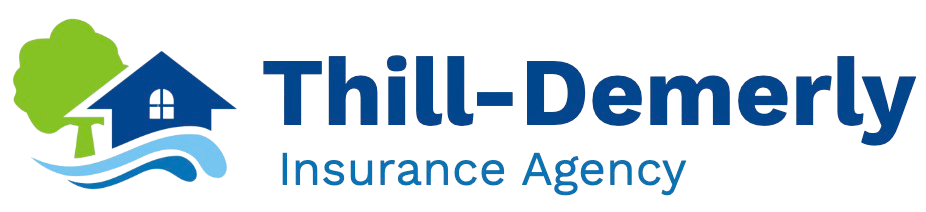 The thill-demerly insurance agency logo has a house and a tree on it.