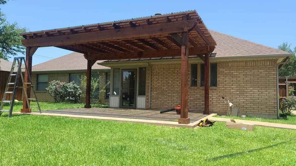 long pergola install for extra shade from Dallas heat