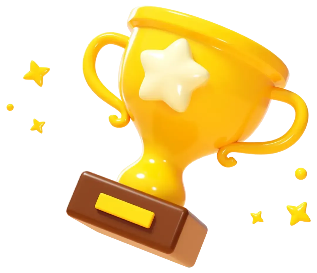 Imagem indicativa de prêmio, como uma ilustração de um troféu dourado com a base roxa