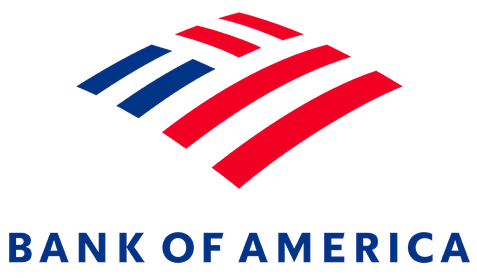 Bank of America logo: Red, white, and blue angled, stylized flag over the bank's name.