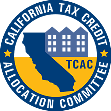 Logo of the California Tax Credit Allocation Committee: blue and yellow seal with California outline and buildings.