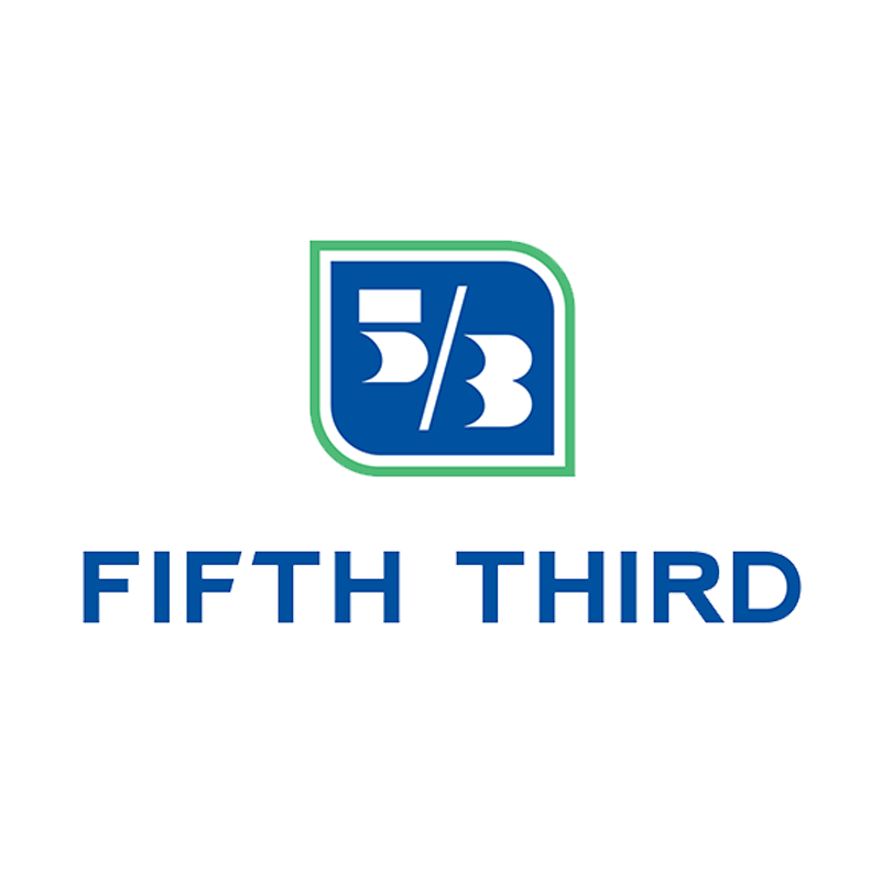 The fifth third logo is blue and green and says fifth third.