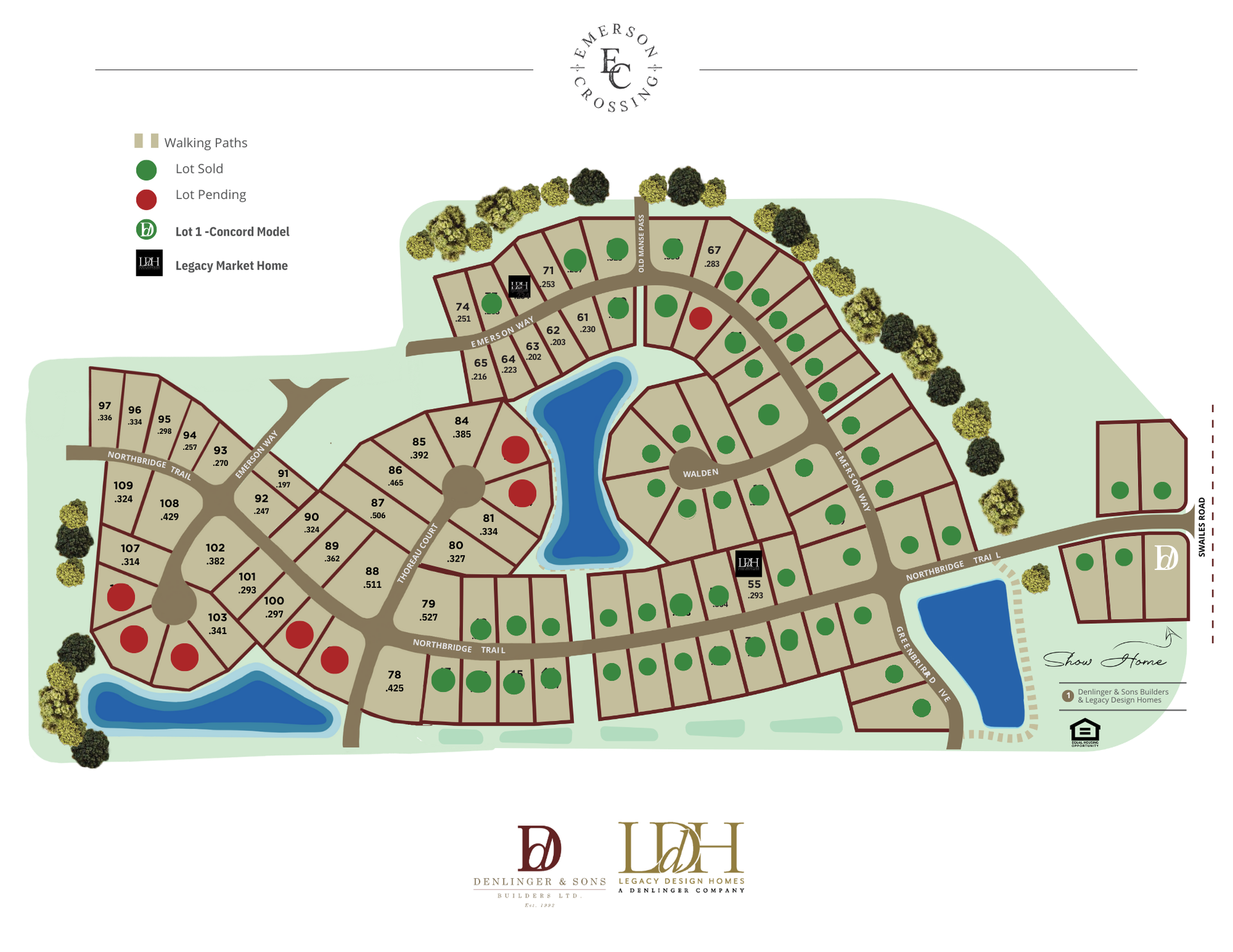 A map of a residential area with lots of houses and trees