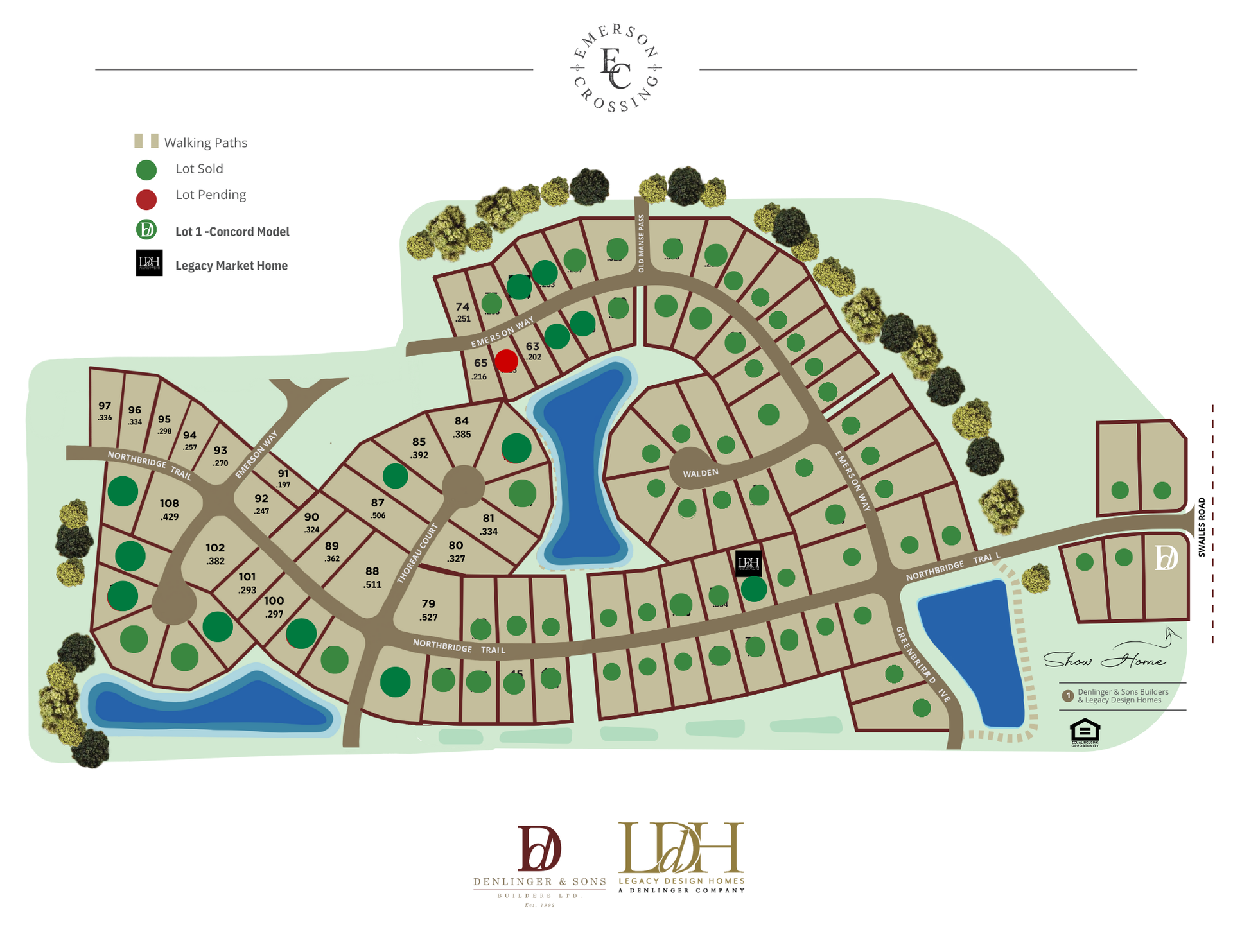 A map of a residential area with lots of houses and trees