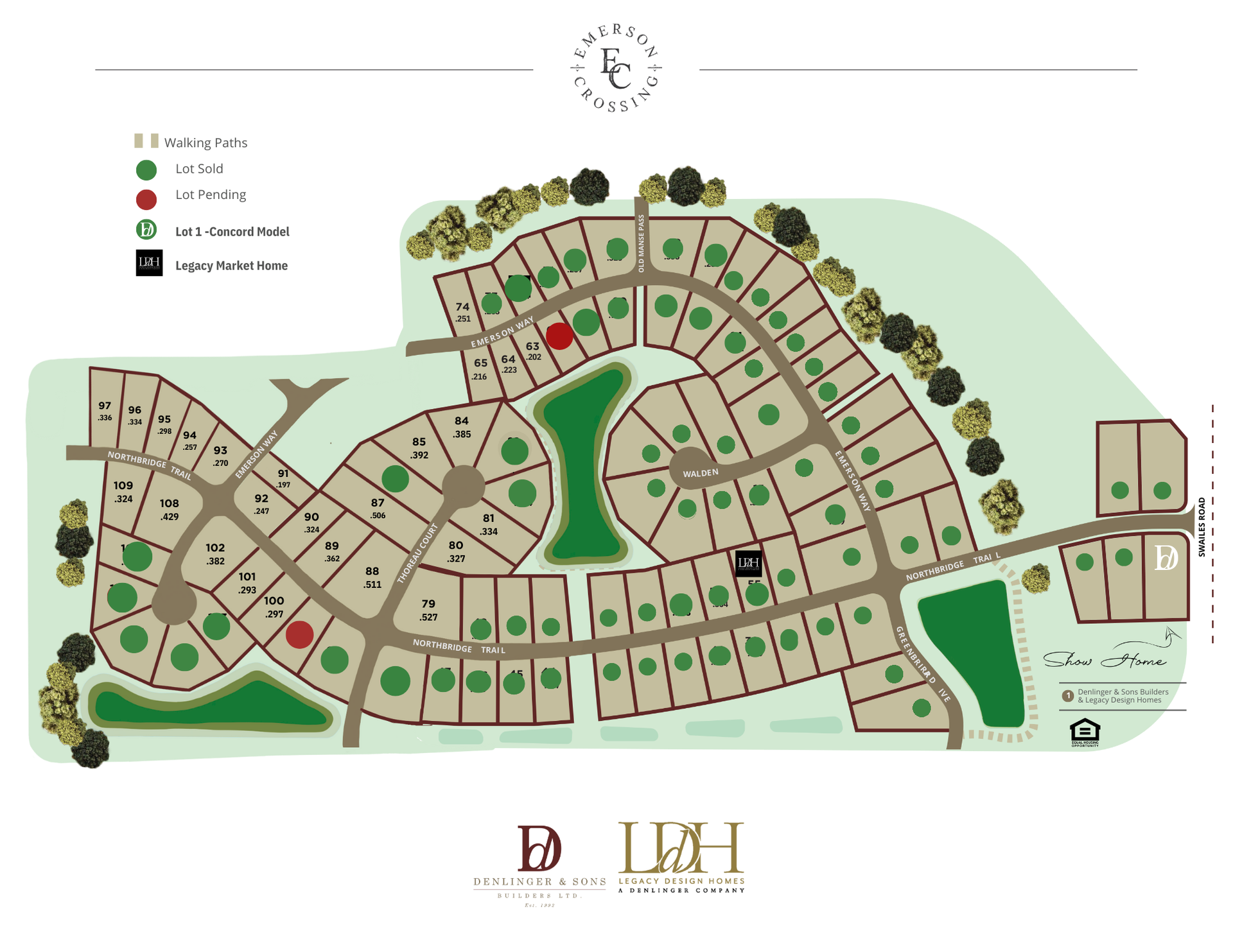 A map of a residential area with lots of houses and trees