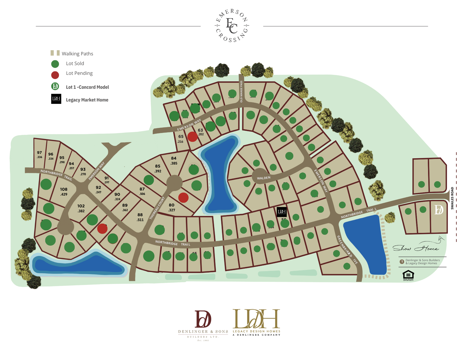 A map of a residential area with lots of houses and trees