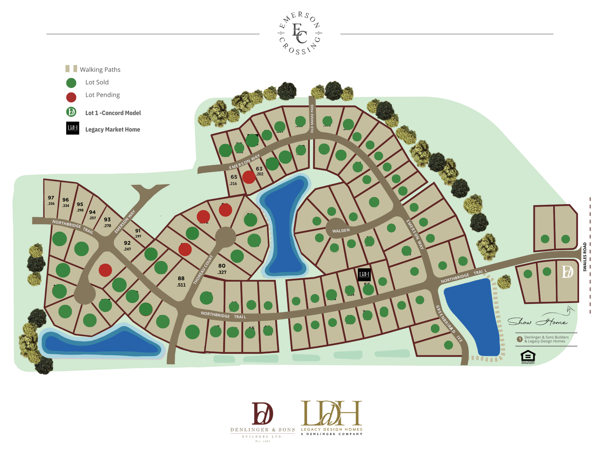 A map of a residential area with lots of houses and trees
