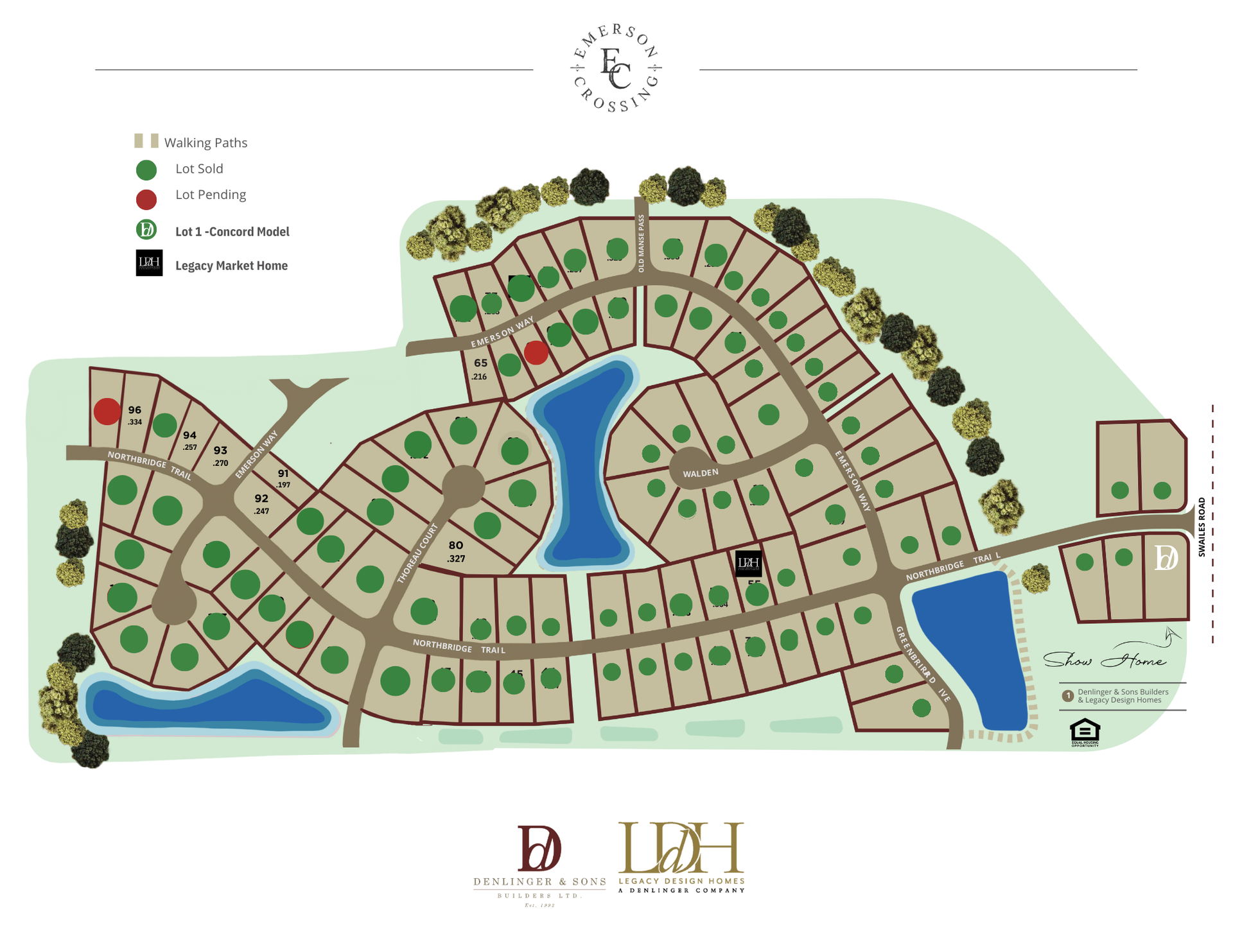 A map of a residential area with lots of houses and trees