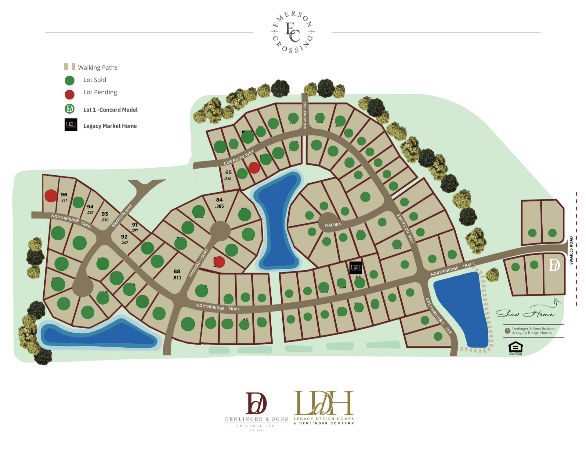 A map of a residential area with lots of houses and trees